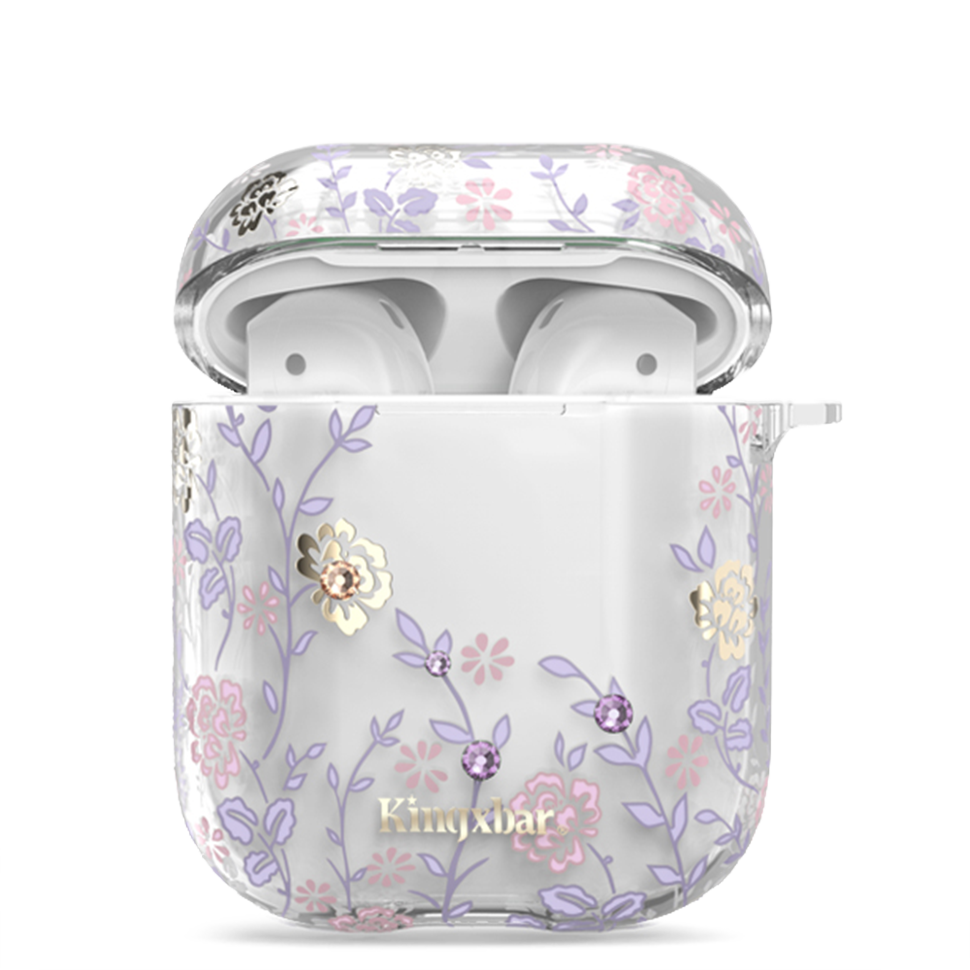 

Чехол пластиковый Kingxbar для Airpods 2 (14), прозрачный, фиолетовый плющ, со шнурком