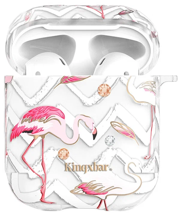 

Чехол пластиковый Kingxbar для Airpods 2 (10), прозрачный, фламинго5, со шнурком