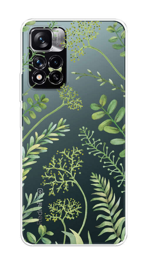 

Чехол на Xiaomi Redmi Note 11 Pro Plus 5G "Green Leaves", Зеленый;прозрачный, 312150-1