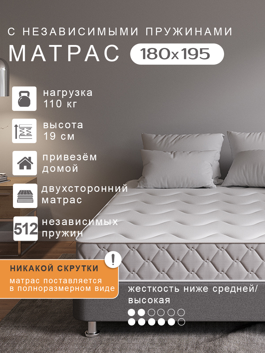 

Матрас PROxSON SOVA S/F пружинный (пластом) 180 х 195 см, Белый, SOVA S/F