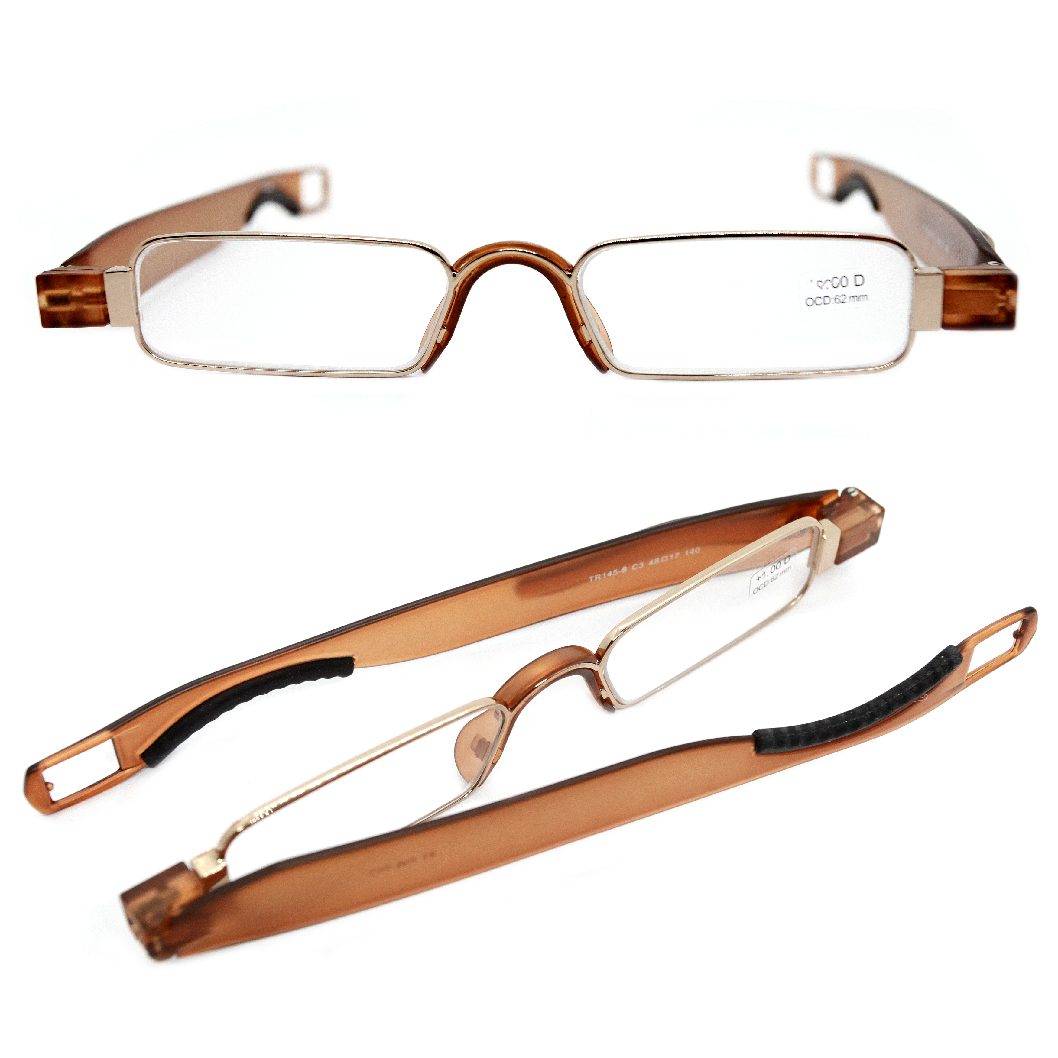 Готовые очки TR145 +4,00, складные, карбоновые, коричневый, золотой, РЦ 62-64