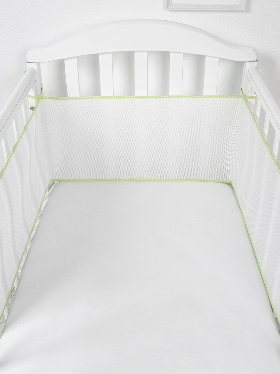Бортик сетка защитный в кроватку Baby Nice для новорожденных 180х30 см, белый, салатовый сетка затеняющая 10 × 2 м плотность 80 г м² зелёная в наборе 25 клипс