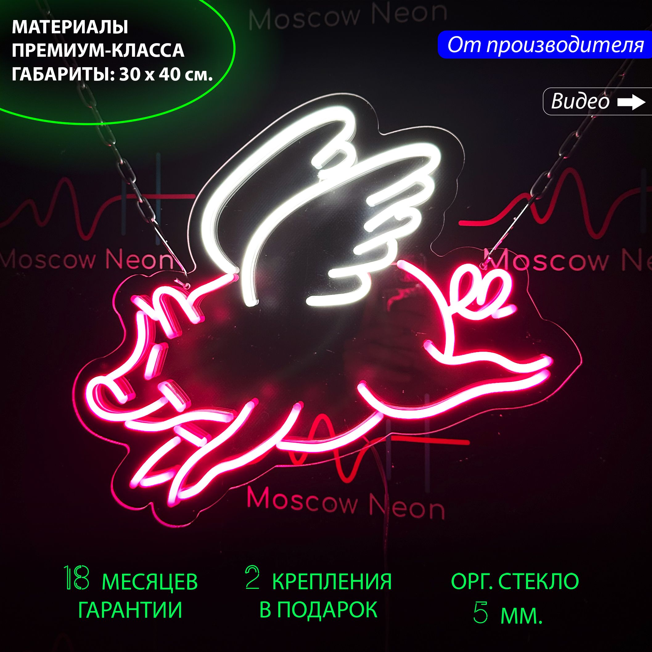 

Неоновый светильник / Настенная неоновая лампа "Свинка с крыльями" для дома, 30 х 40 см., Свинка с крыльями голубой розовый 30х40
