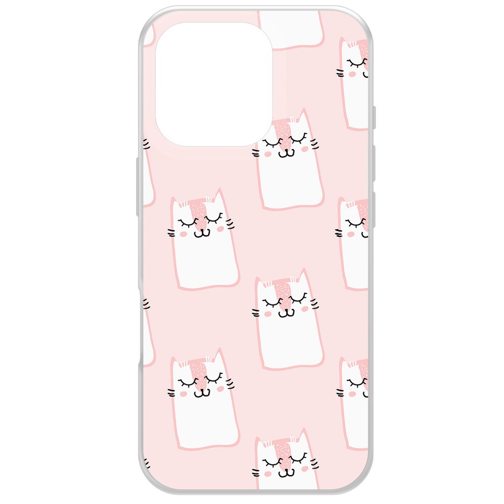 

Чехол-накладка Krutoff Clear Case Котики паттерн для iPhone 16 Pro, Прозрачный