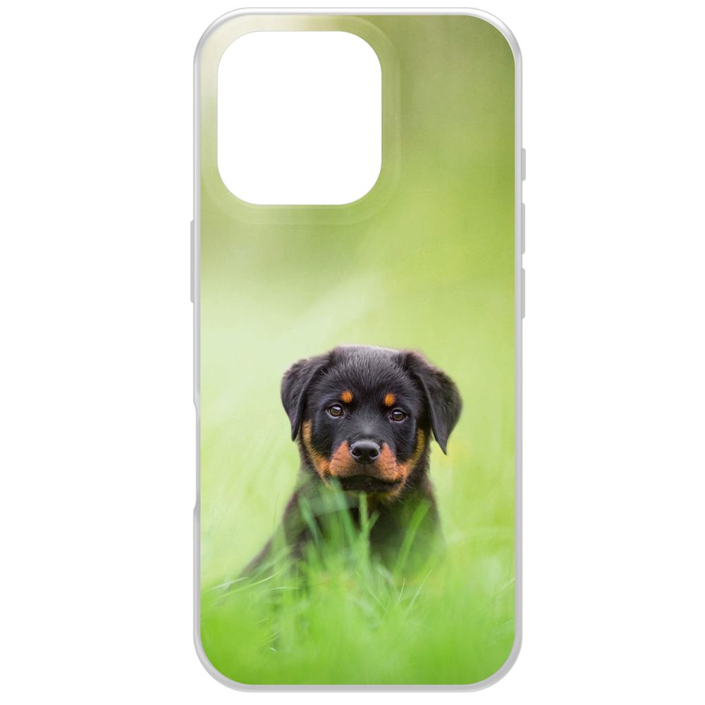 

Чехол-накладка Krutoff Clear Case Щенок ротвейлера для iPhone 16 Pro, Прозрачный