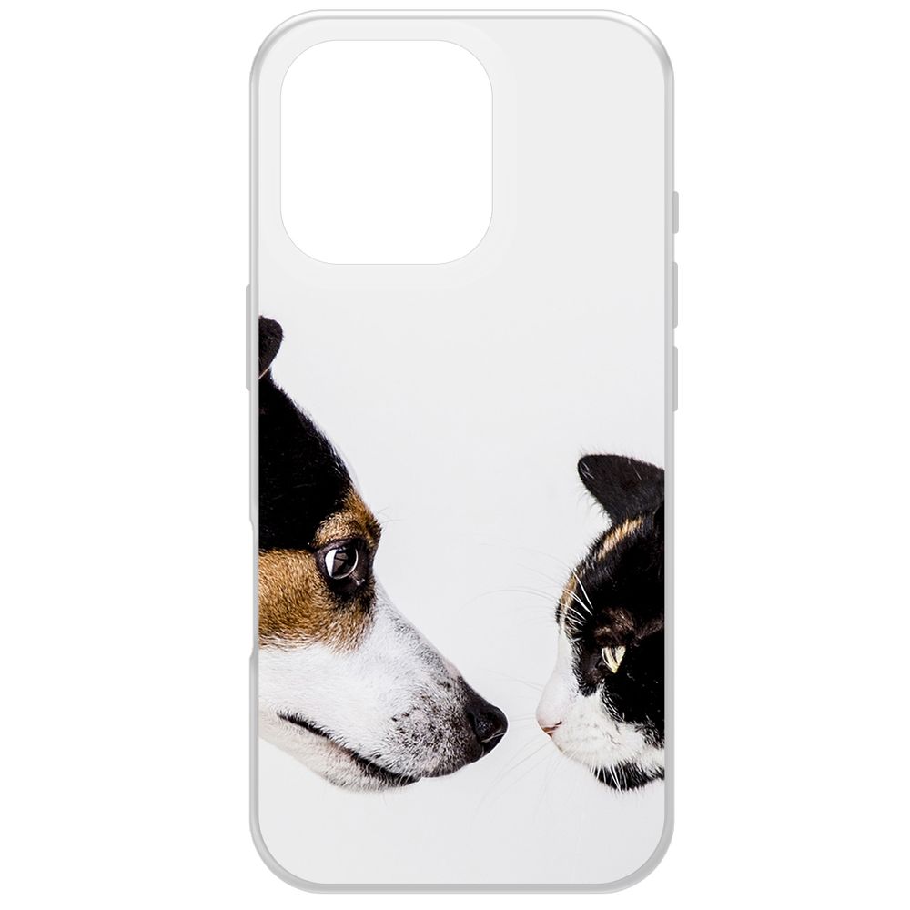 

Чехол-накладка Krutoff Clear Case Собаки против кошек для iPhone 16 Pro, Прозрачный