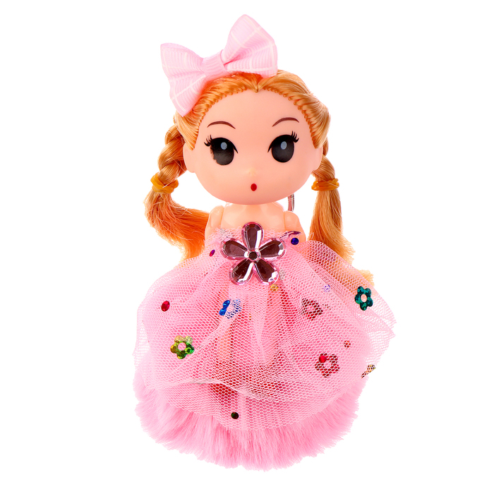 Кукла Девочка 9954601 брелок на розовом помпоне, 14 см