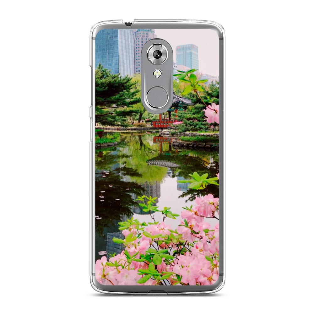 

Чехол на ZTE Axon 7 "Сакура возле озера", Зеленый;розовый;голубой, 131450-2