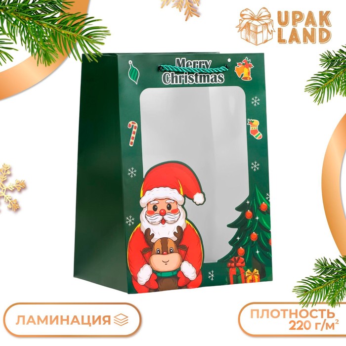 

Подарочные пакет UPAK LAND новогодний с окномДед мороз, 18 х 25 х 13 см