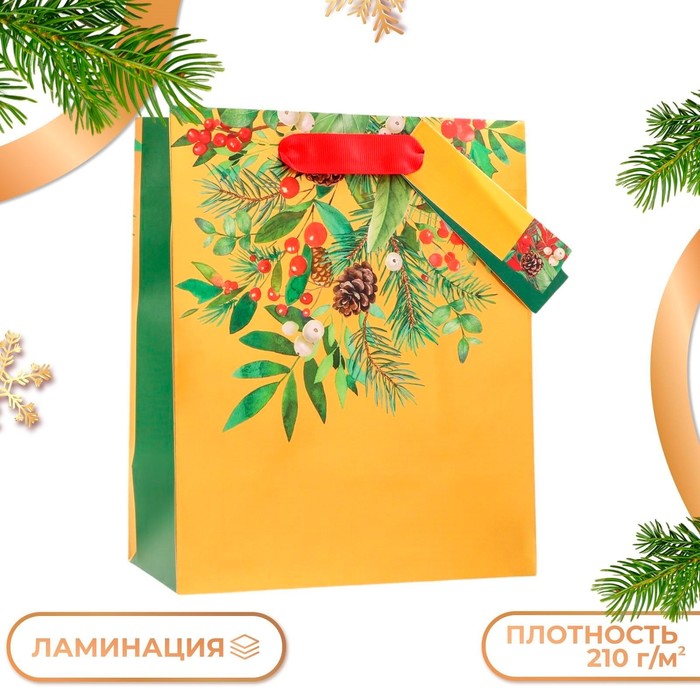 

Подарочные пакет UPAK LAND Новогодний букет, люкс, 18 х 22,3 х 10 см