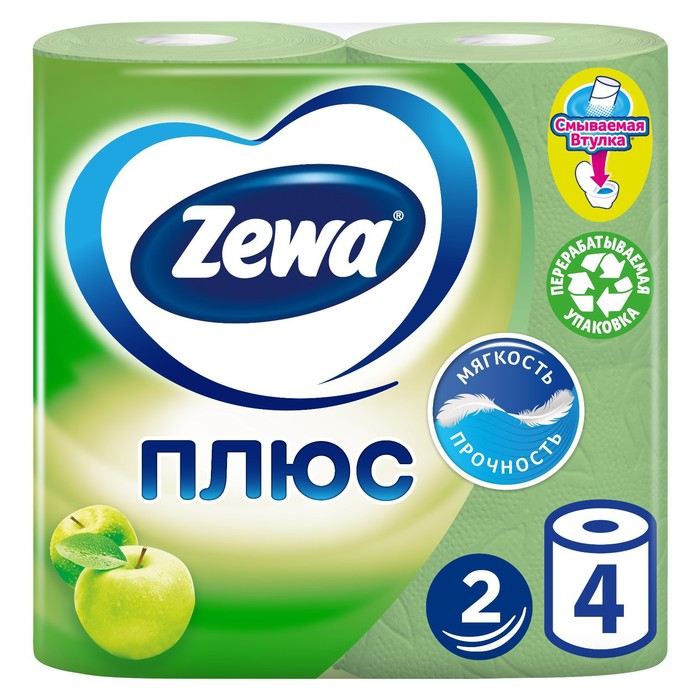 Туалетная бумага Zewa Плюс аромат Яблоко, 2 слоя, 4 рулона пакеты для собачьих экскрементов trixie 4 рулона по 20 шт черные