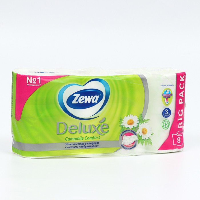 фото Туалетная бумага zewa deluxe camomile comfort, 3 слоя, 8 шт.