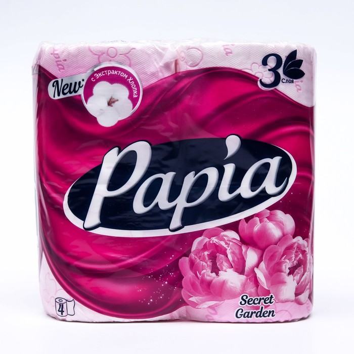 Туалетная бумага Papia Таинственный сад, 3 слоя, 4 рулона пакеты для уборки за собаками с печатью 3 рулона по 15 пакетов розовый