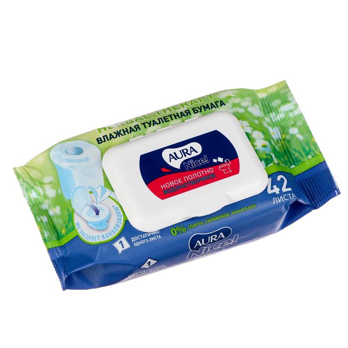 Влажная туалетная бумага AURA с крышкой, 42 шт. влажная туалетная бумага kleenex classic clean 42 шт