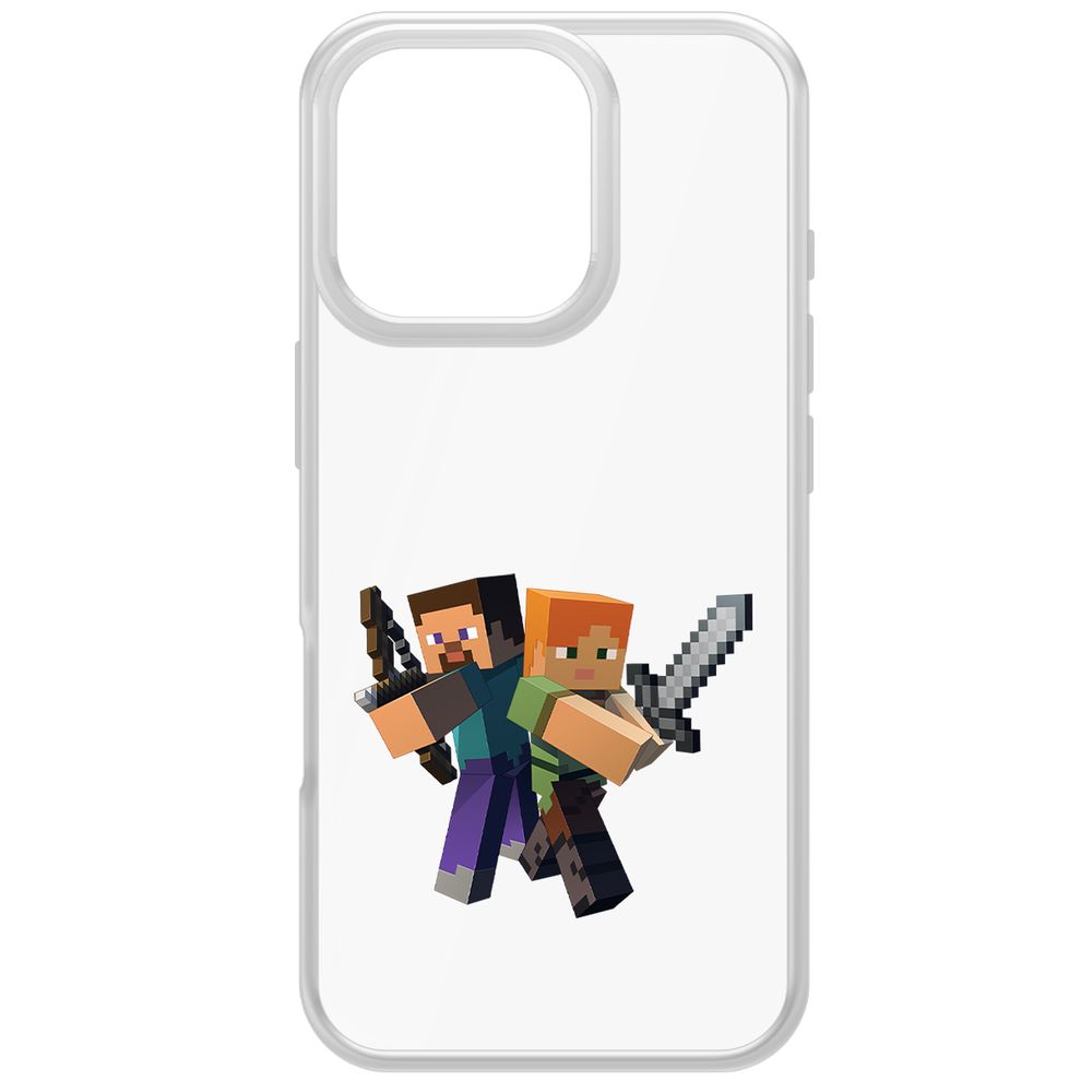 

Чехол-накладка Krutoff Clear Case Minecraft-Стив и Алекс для iPhone 16 Pro, Прозрачный