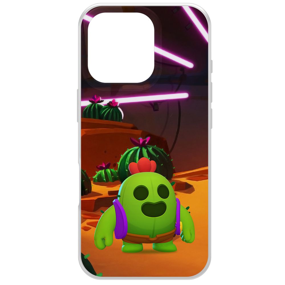 

Чехол-накладка Krutoff Clear Case Brawl Stars-Спайк для iPhone 16 Pro, Прозрачный