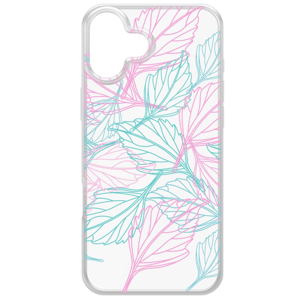 

Чехол-накладка Krutoff Clear Case Листья паттерн для iPhone 16 Plus, Прозрачный