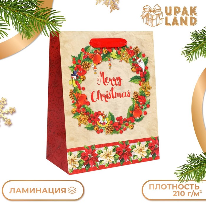 

Подарочные пакет UPAK LAND ламинированный, Венок,18 х 23 х 10 см