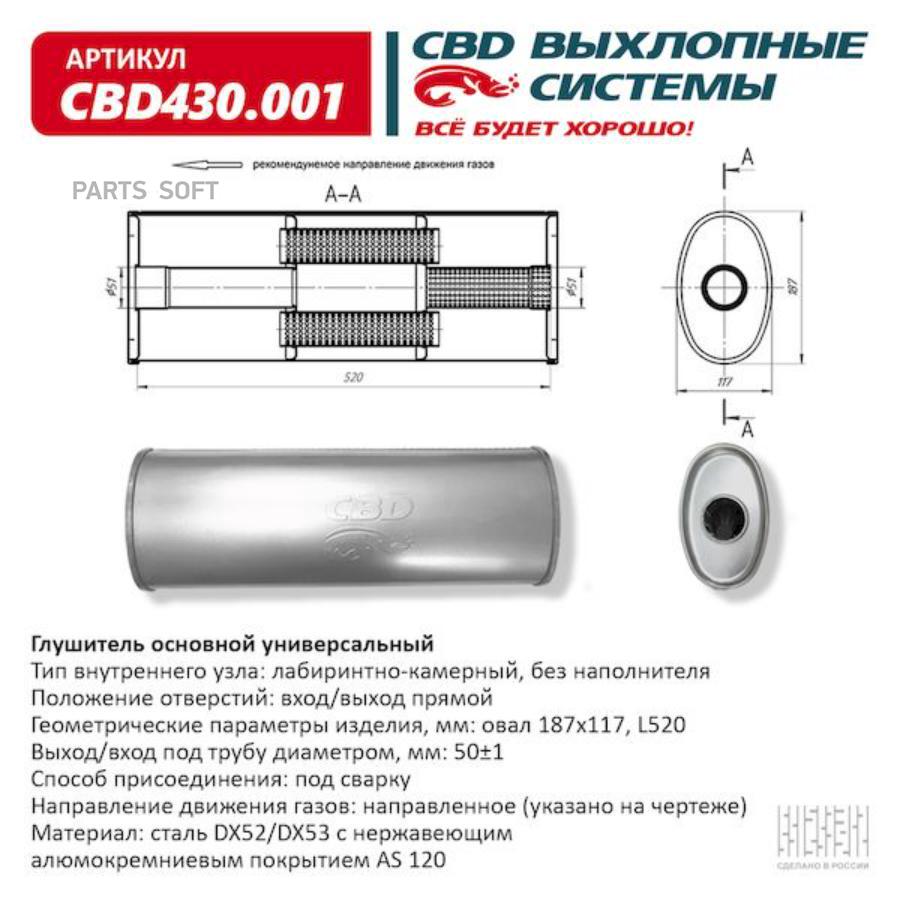 

Глушитель основной, универсальный. СBD430.001 Нерж сталь