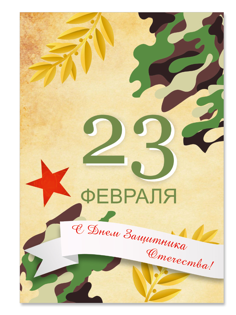

Открытка ко Дню Защитника Отечества (23 февраля) Woozzee Камуфляж и ветка