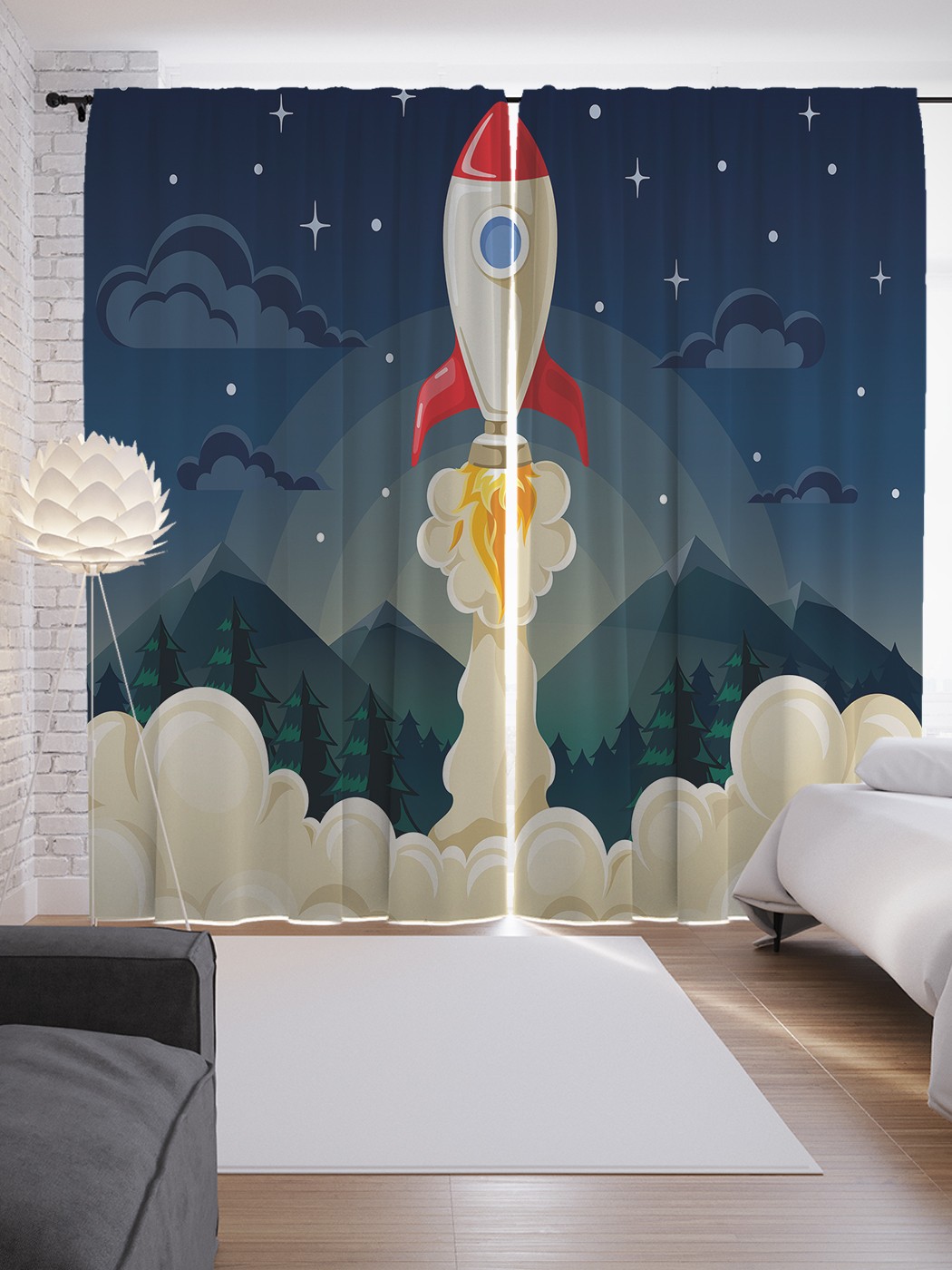 

Шторы JoyArty с фотопечатью "Старт космолета" из сатена, 290х265 см, Старт космолета