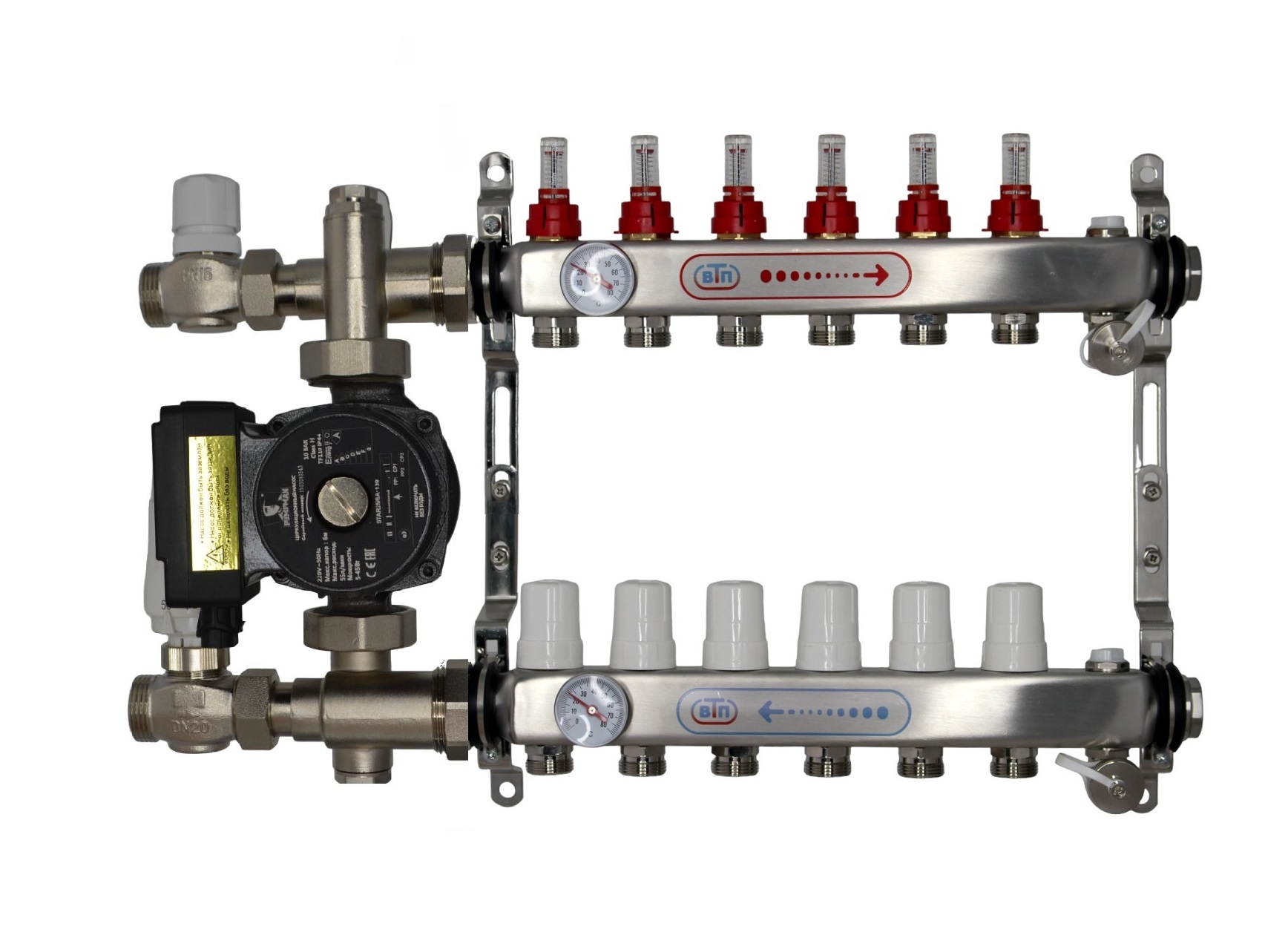 Комплект теплого пола на 6 контуров справа с частотным насосом ВТП Компакт-П 132431