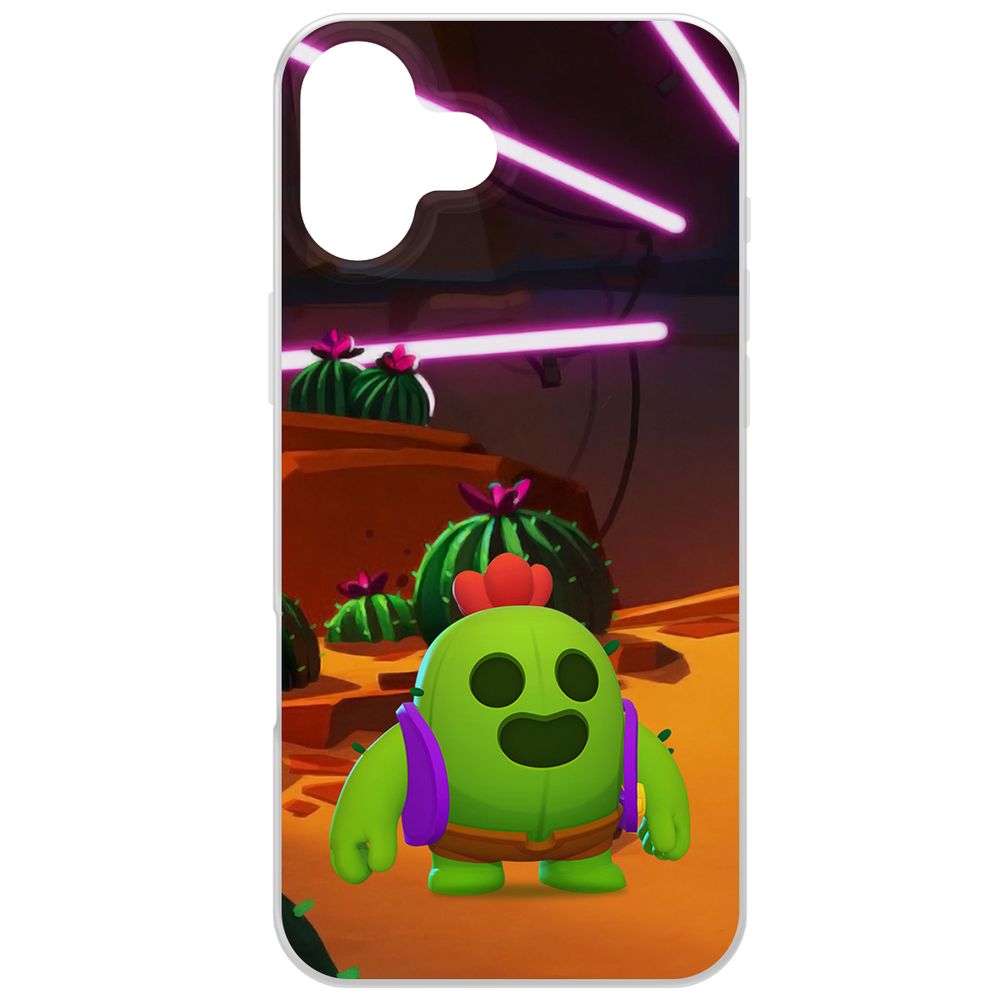 

Чехол-накладка Krutoff Clear Case Brawl Stars-Спайк для iPhone 16 Plus, Прозрачный