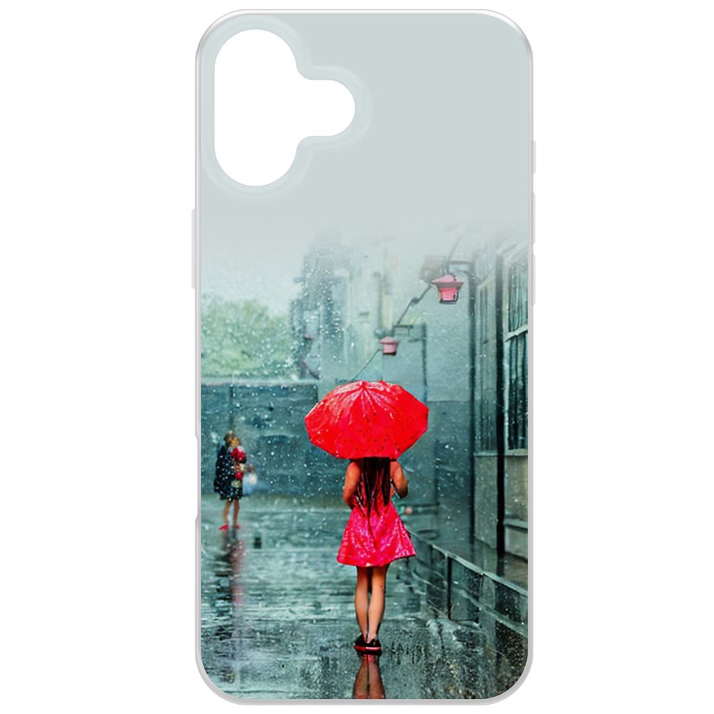 

Чехол-накладка Krutoff Clear Case Красный зонтик для iPhone 16 Plus, Прозрачный