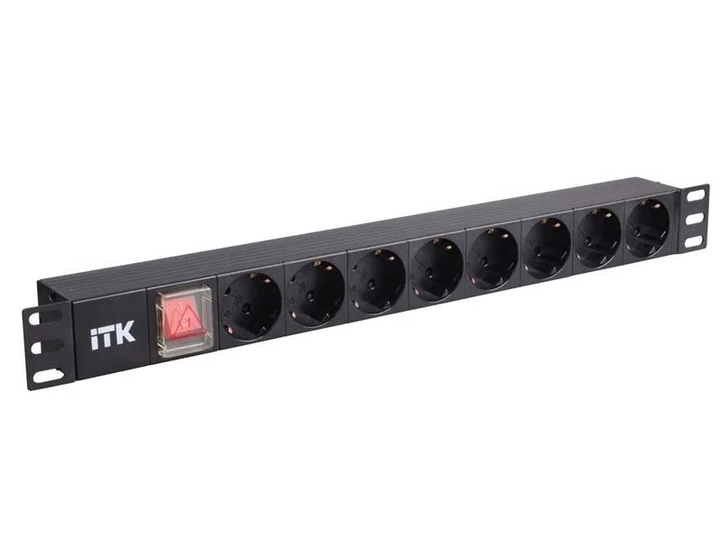 фото Iek панель питания распределительная itk pdu 8 розеток нем. ст, с led выкл, 1u, без шнура,