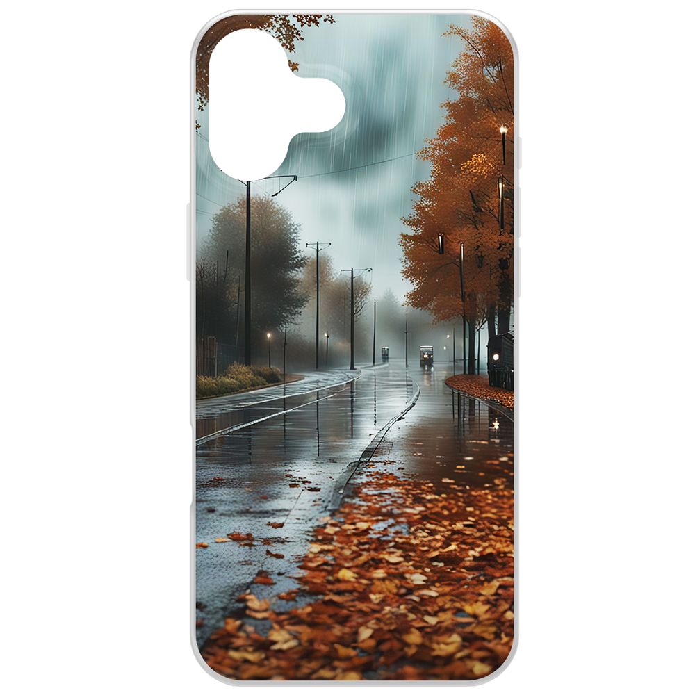 

Чехол-накладка Krutoff Clear Case Осенний дождь для iPhone 16 Plus, Прозрачный