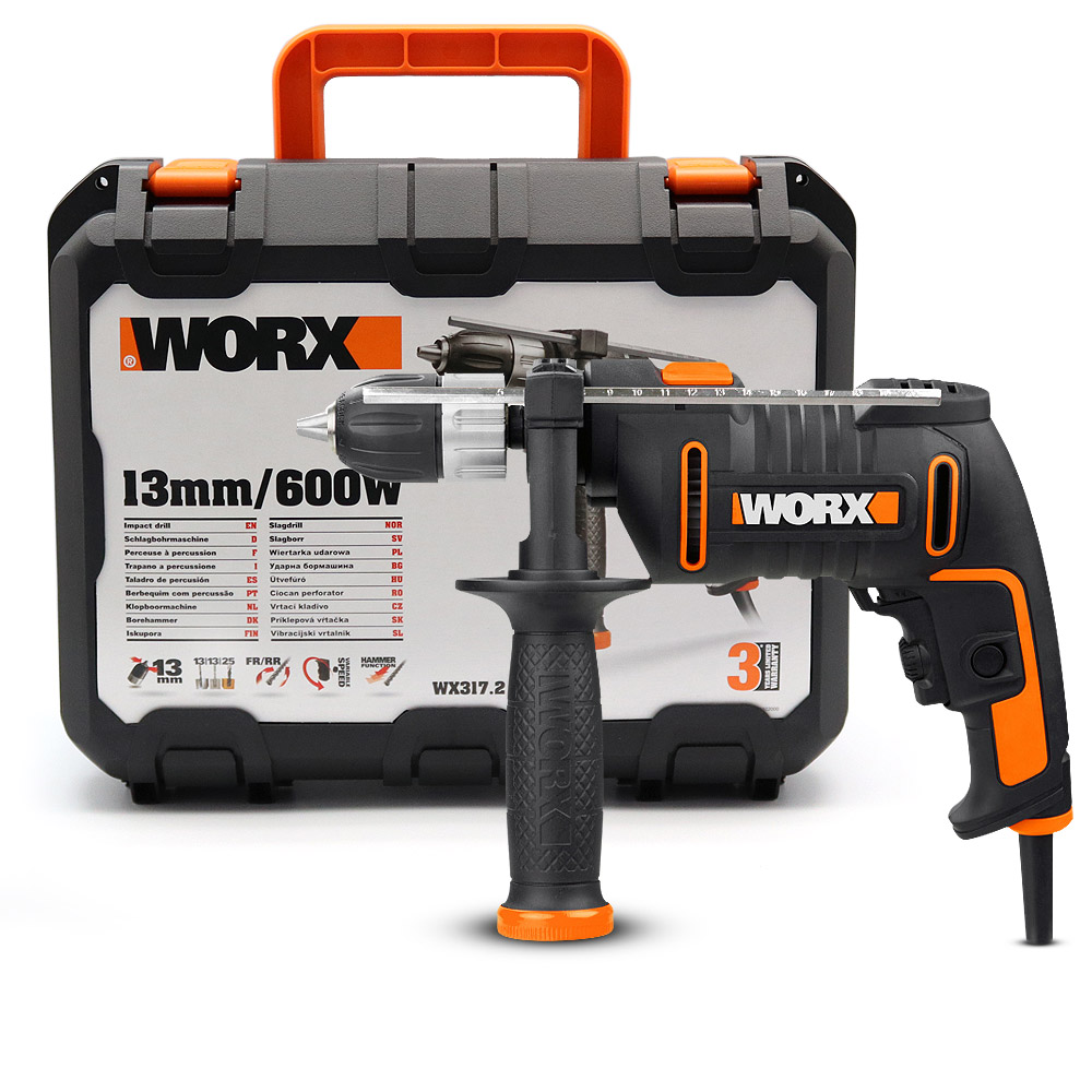 Дрель-шуруповерт Worx WX317.2 220 V 600 Вт дрель шуруповерт worx wx352 1 2ач х2 зу