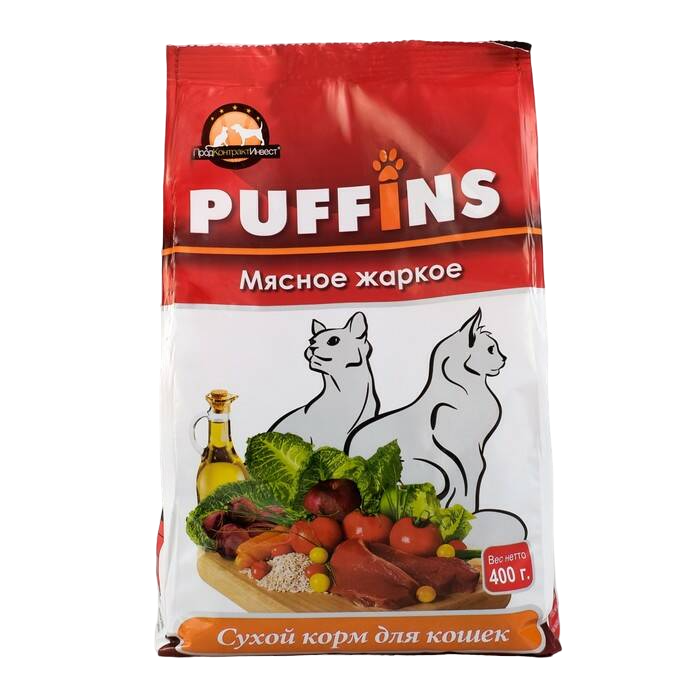 фото Сухой корм для кошек puffins мясное жаркое, 400 г