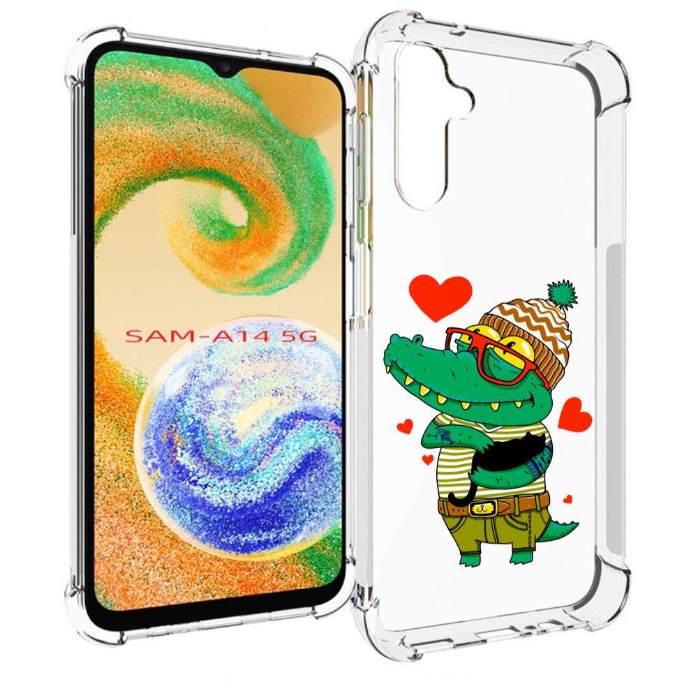 Чехол MyPads зеленый-крокодильчик-в-красной-оправе для Samsung Galaxy A14 5G