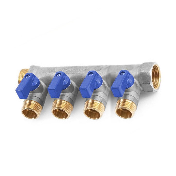 

Коллектор латуный никелированный Hoobs 3/4"х4х1/2"EK с шаровыми кранами, Серый
