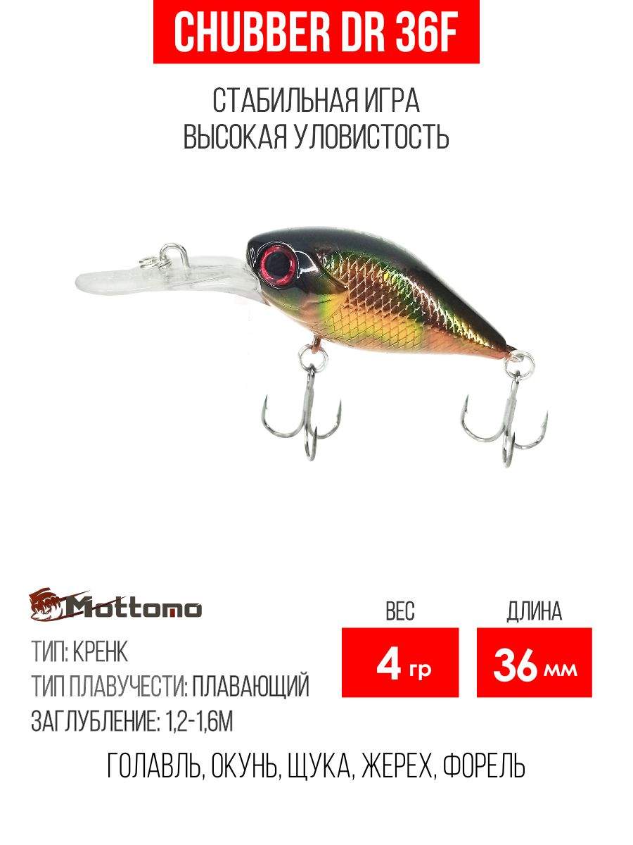 

Воблер Mottomo Chubber DR 36F 4g Bronze Fuel, Разноцветный, Chubber DR