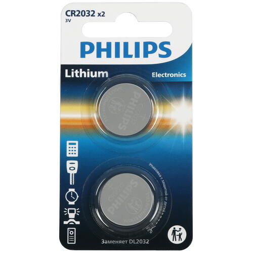 Батарейка Philips CR2032 (таблетка), 2 шт в упаковке