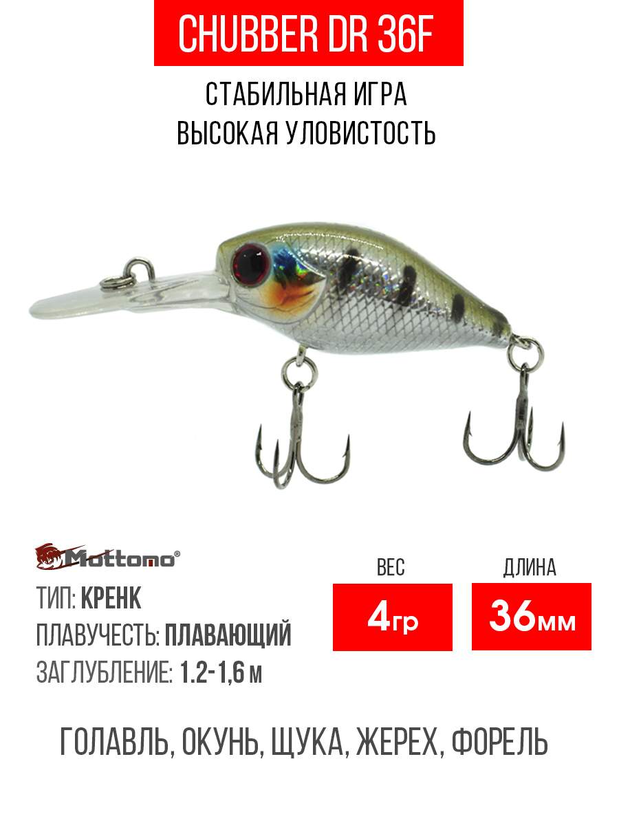 

Воблер Mottomo Chubber DR 36F 4g Bluegill Ghost, Разноцветный, Chubber DR