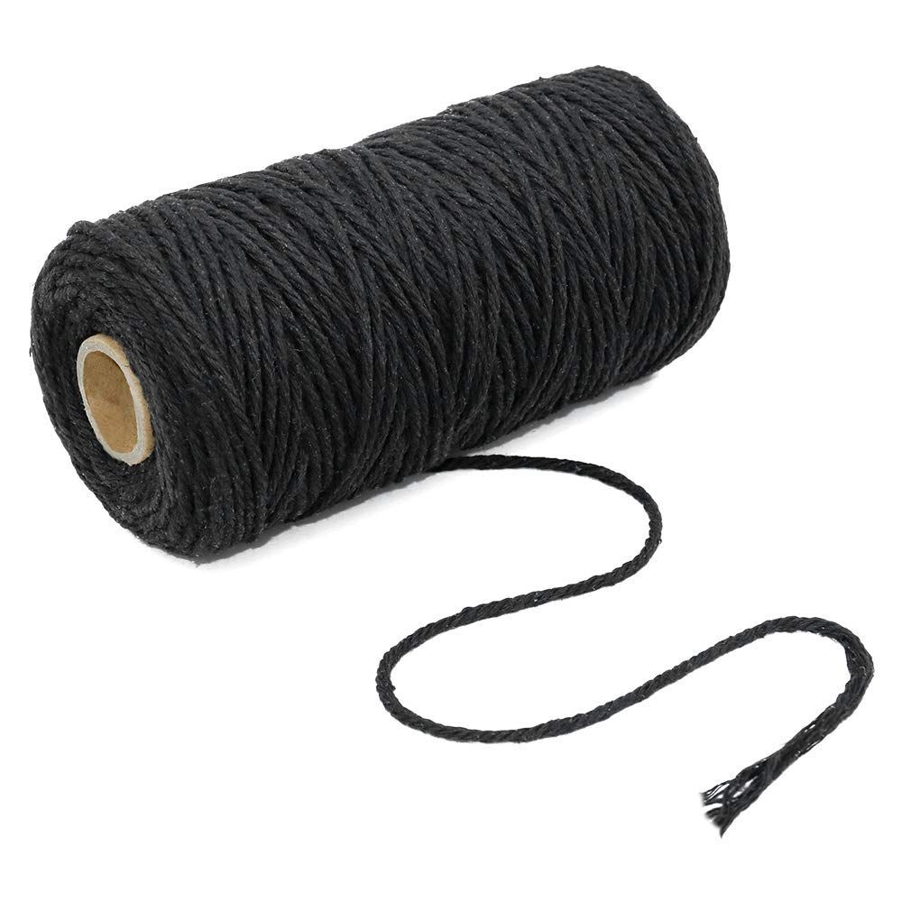 Шпагат хлопковый Kraftcom, 2мм х 100м (2шт), цвет - черный / шпагат для вязания шнур для вязания без сердечника 70% хлопок 30% полиэстер ширина 3мм 100м 160±10гр 128