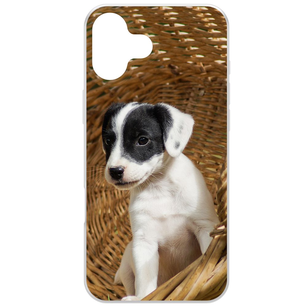 

Чехол-накладка Krutoff Clear Case Щенок в корзине для iPhone 16 Plus, Прозрачный