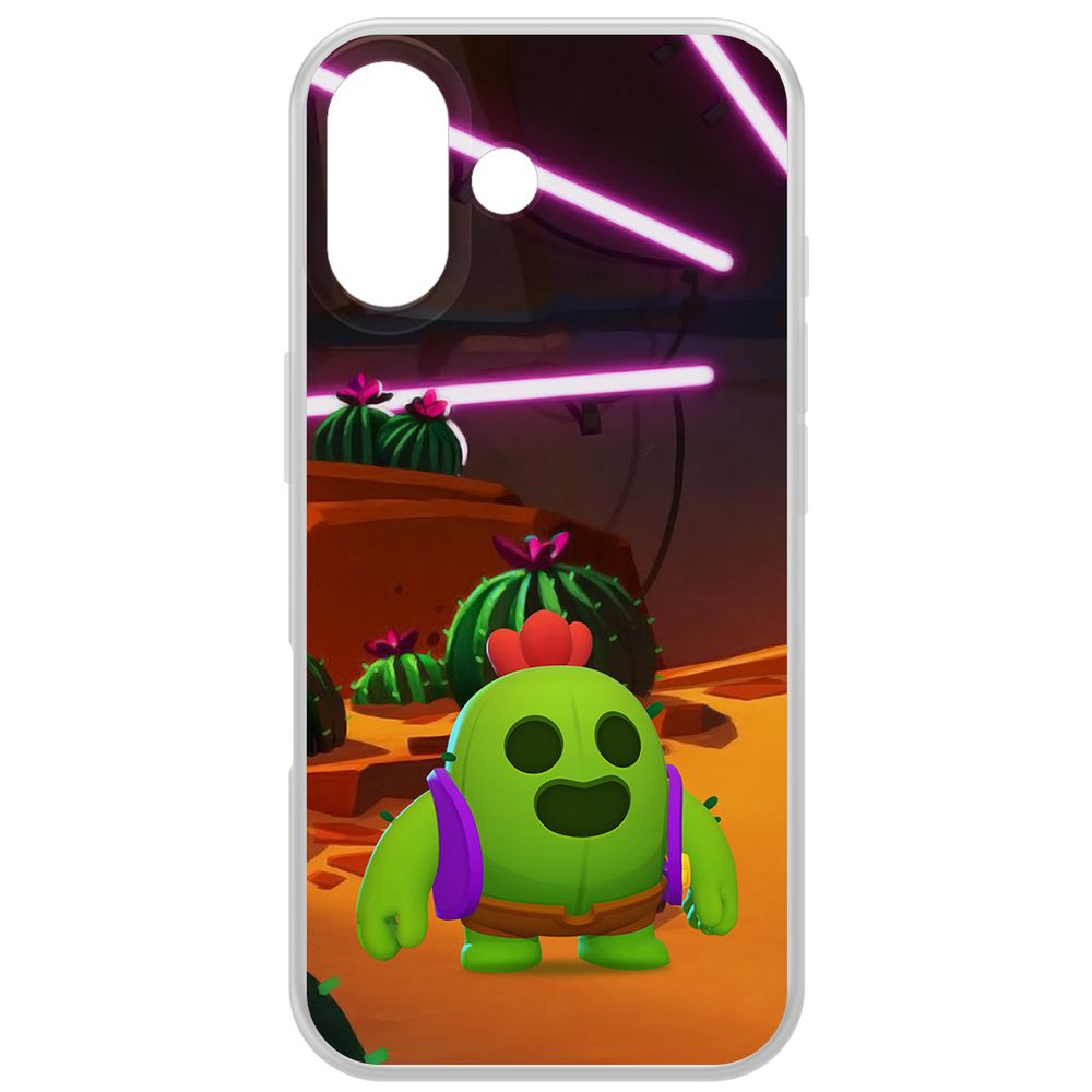 

Чехол-накладка Krutoff Clear Case Brawl Stars-Спайк для iPhone 16, Прозрачный