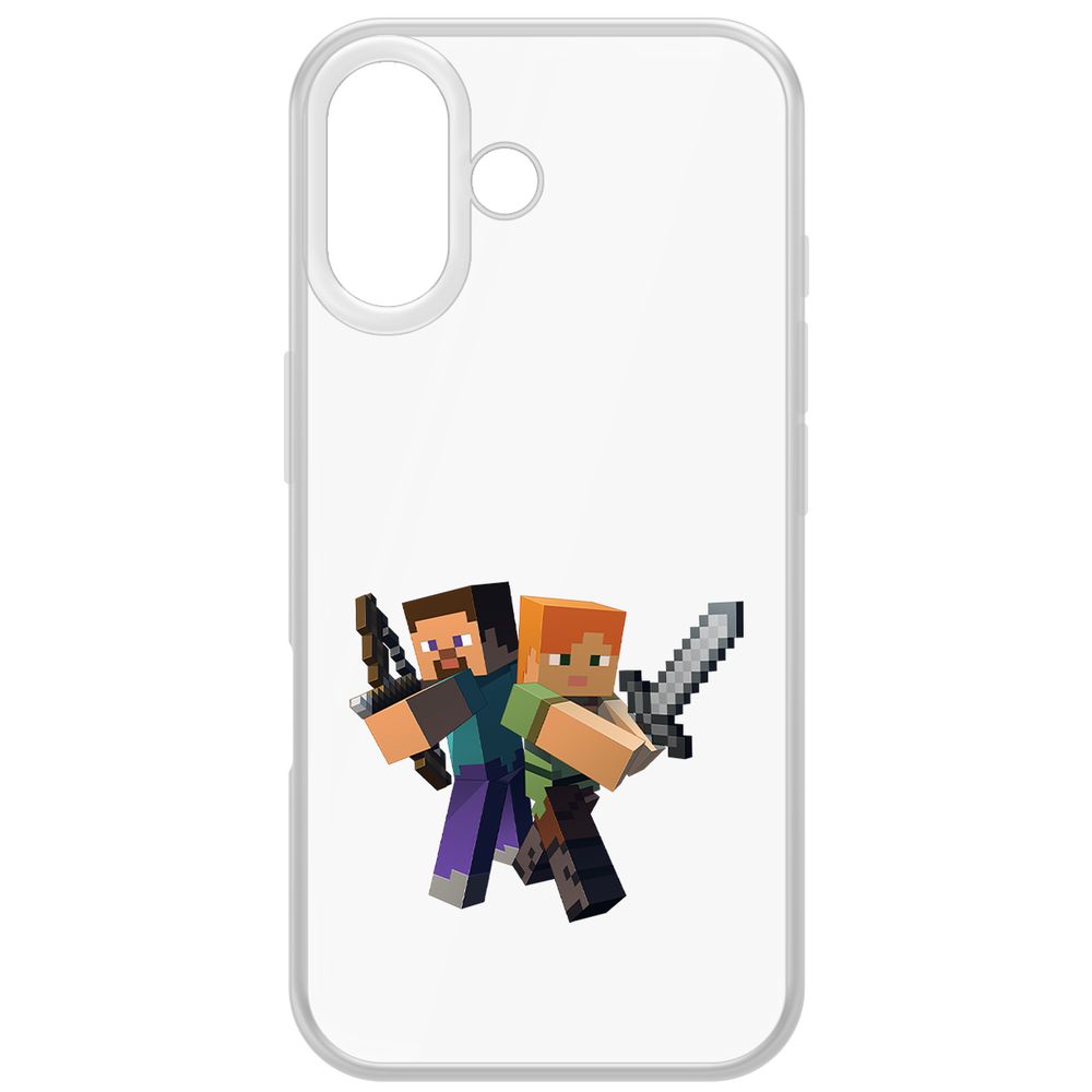 

Чехол-накладка Krutoff Clear Case Minecraft-Стив и Алекс для iPhone 16, Прозрачный