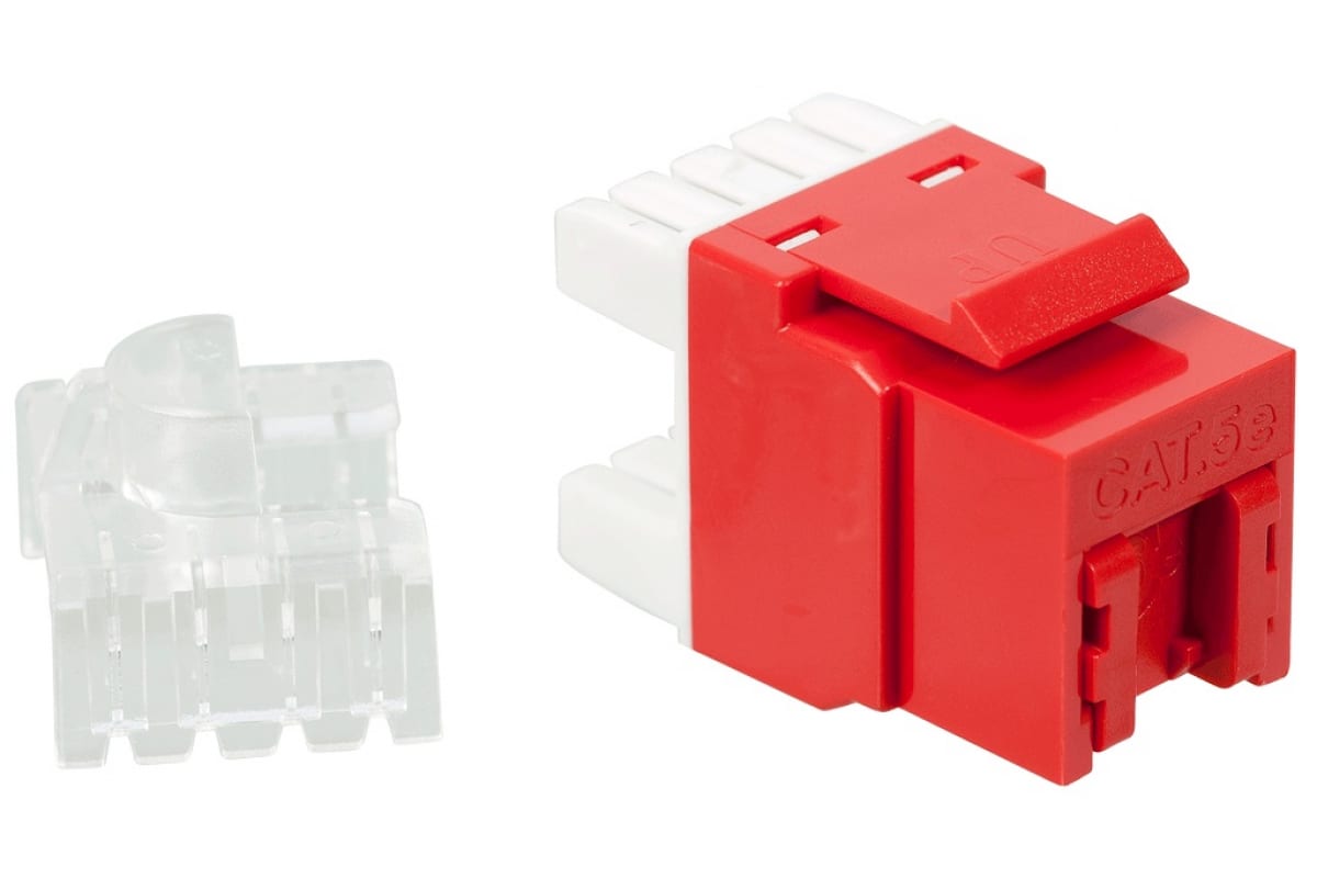 

Lanmaster Модуль Keystone, RJ45, кат.5E, UTP, 180 градусов, со встроенной шторкой, красный