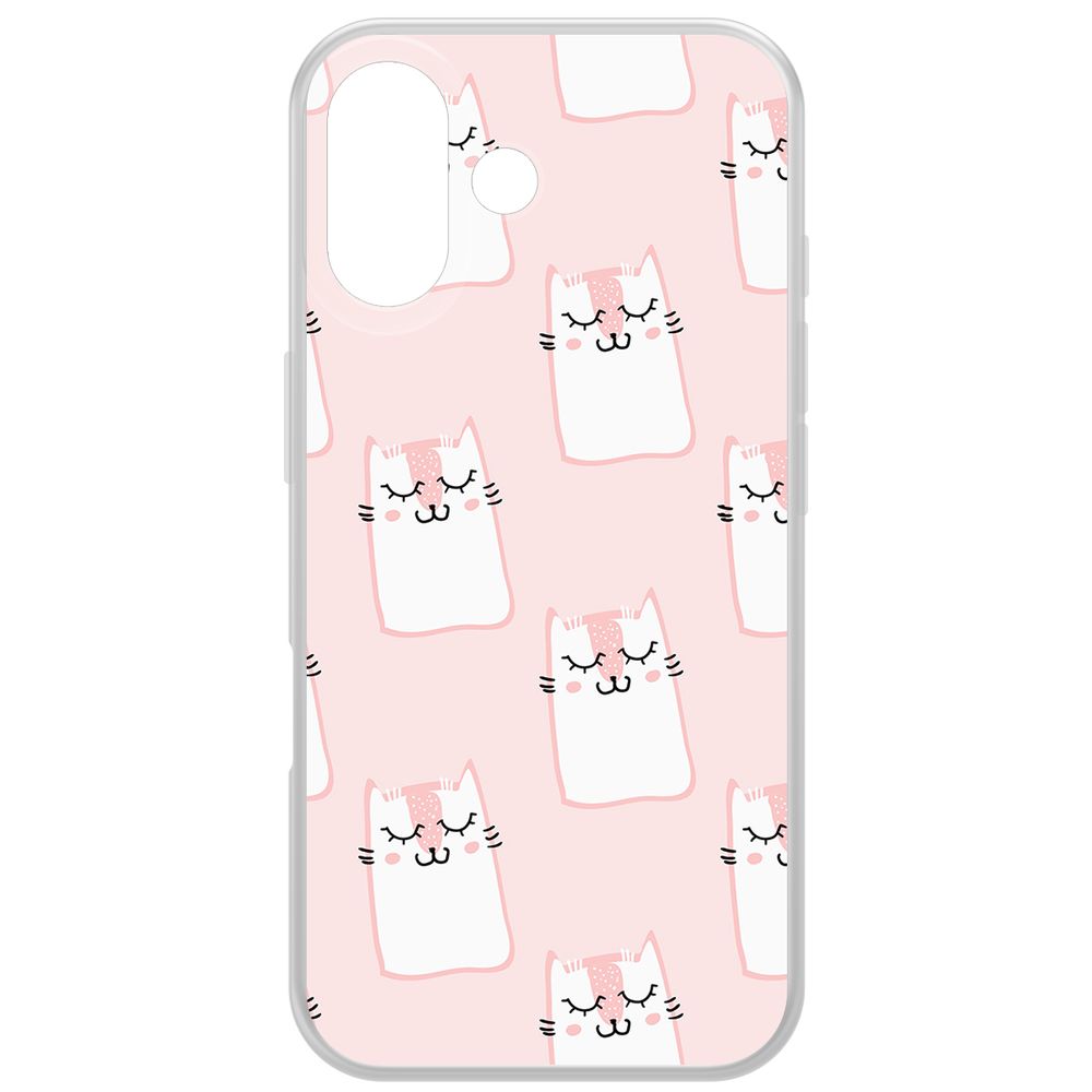 

Чехол-накладка Krutoff Clear Case Котики паттерн для iPhone 16, Прозрачный