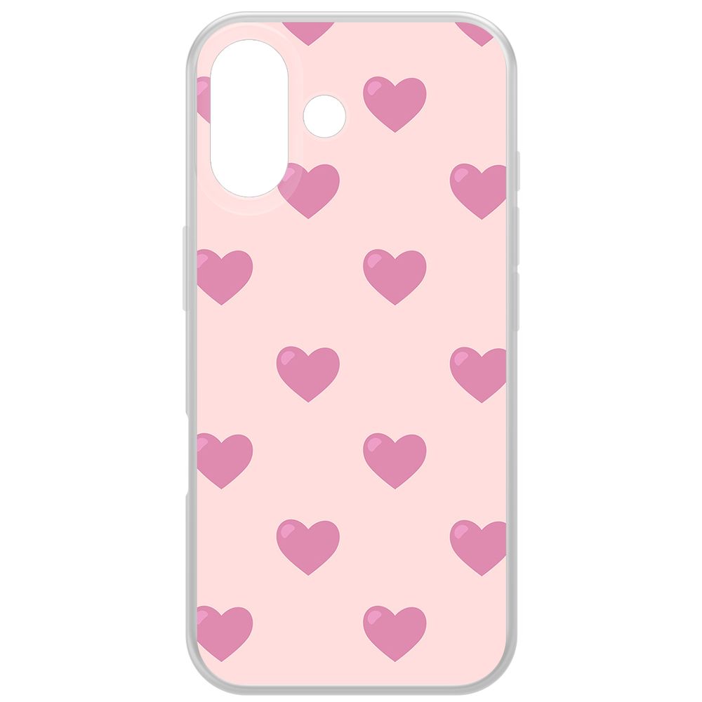 

Чехол-накладка Krutoff Clear Case Пурпурные сердца для iPhone 16, Прозрачный