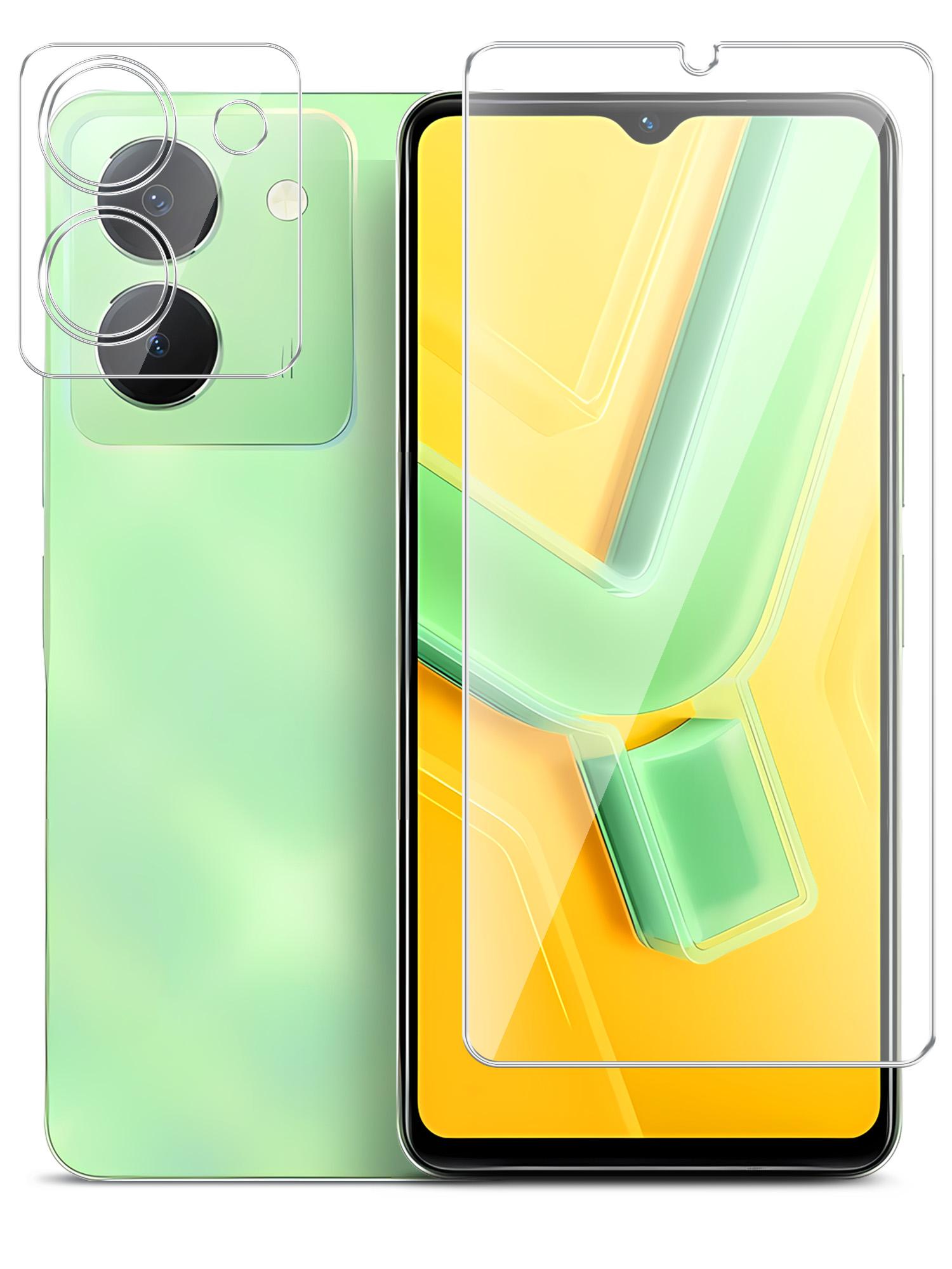 Защитное стекло для Vivo Y27s на экран и камеру гибридное прозрачное