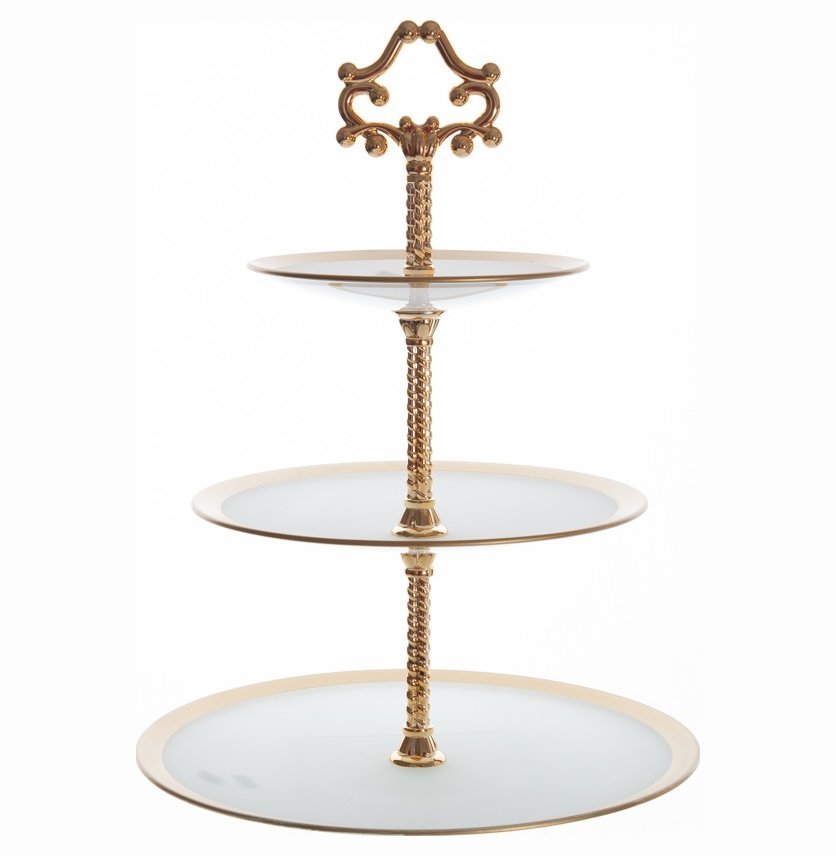 

Этажерка 26 см 3-х ярусная (15, 20, 25 см) молочно-белая "Nd Art /Золотые ленты" / 169606, Белый