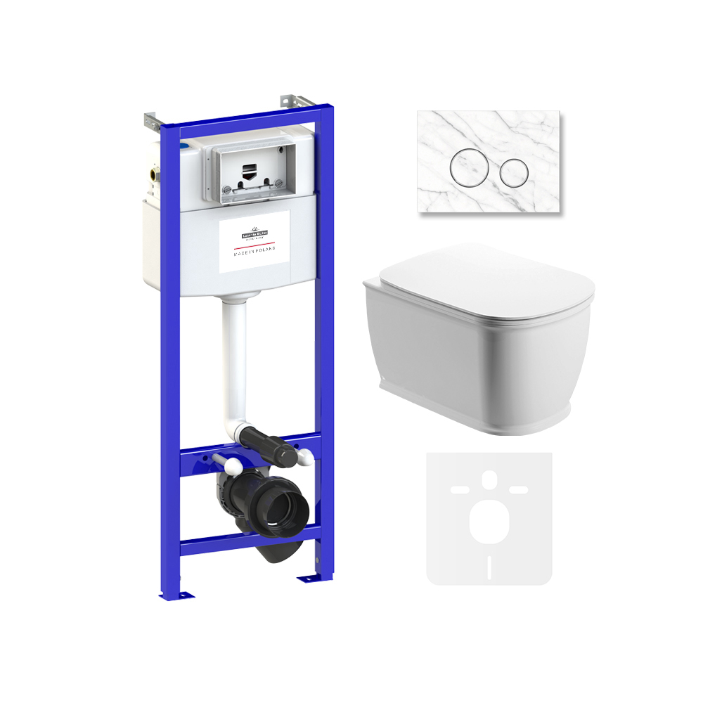 

Комплект 6 в 1 Lavinia Boho Bell Pro Rimless 75110017, премиум с каменной клавишей, Комплект унитазов Lavinia Boho 6 в 1: Bell Pro Rimless, кор.крепления, круглая клавиша