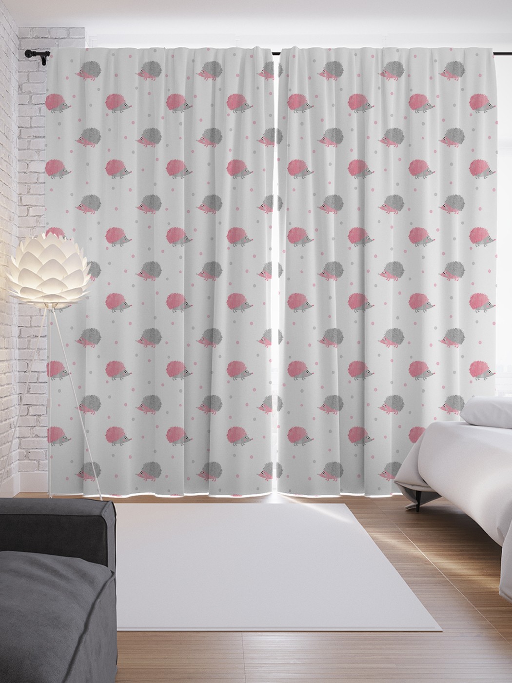 

Шторы JoyArty с фотопечатью "Двухцветные ежики" из сатена, 290х265 см, Двухцветные ежики