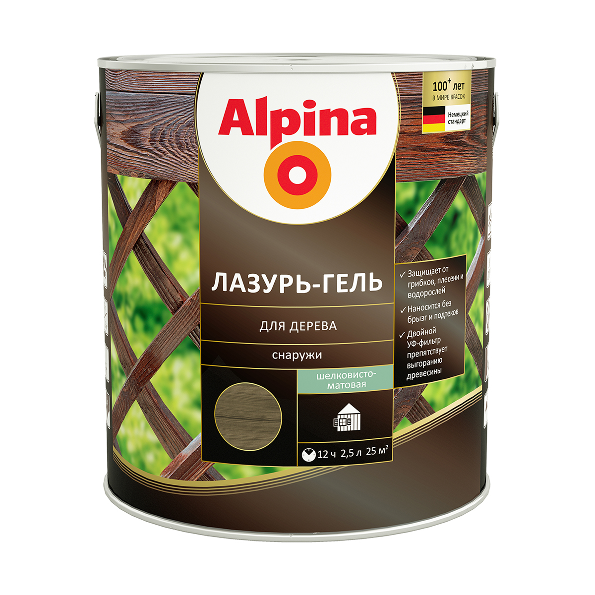 

ЛАЗУРЬ-ГЕЛЬ ДЕРЕВОЗАЩИТНАЯ ЧЕРНАЯ 2,5 Л (1/4) ALPINA, Черный