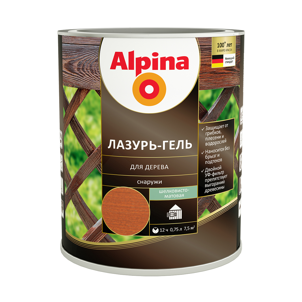 

ЛАЗУРЬ-ГЕЛЬ ДЕРЕВОЗАЩИТНАЯ МАХАГОН 0,75 Л (1/6) ALPINA, Коричневый